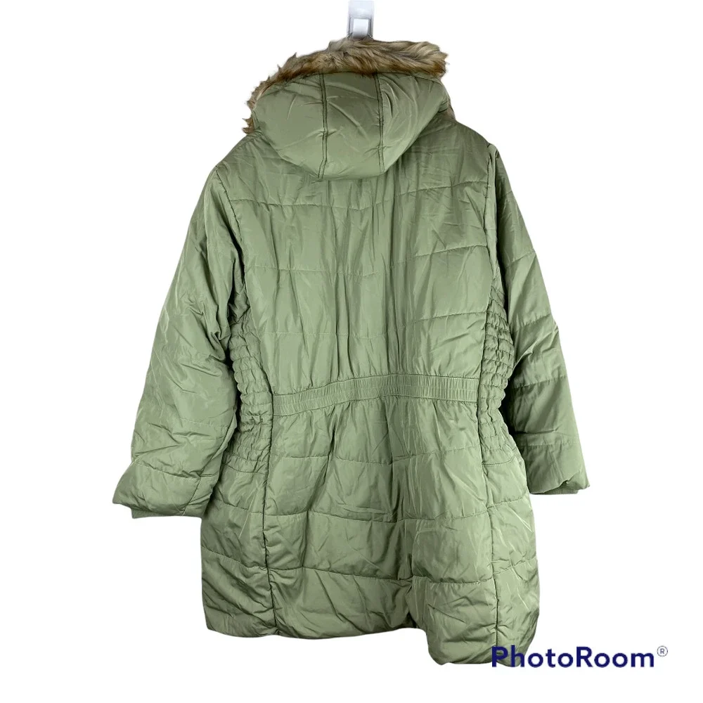 Torrid NWT Fit & Flare Puffer Jacket - Twill Olive Green Size 5X Removable Hood - Picture 6 of 10